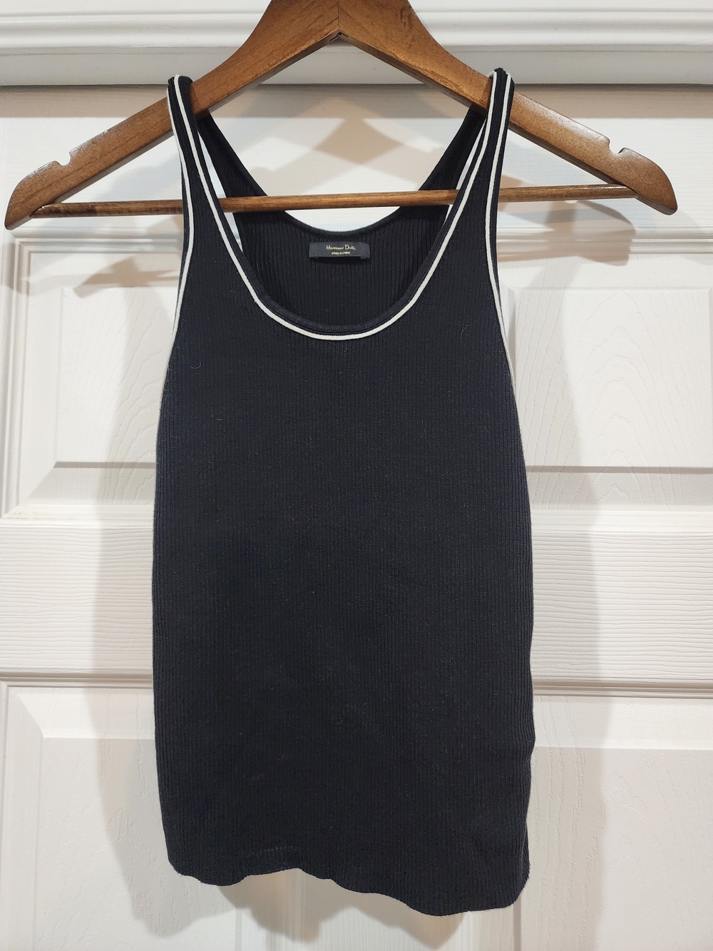 Massimo Dutti Black Ribbed Tank Top with White Trim